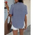 code new arrival  women's original casual blue and white contrast colorplaid short-sleeved shirt