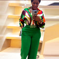 sourcing: african casual fashion two-piece set - printed long-sleeve shirt and pants outfit with belt