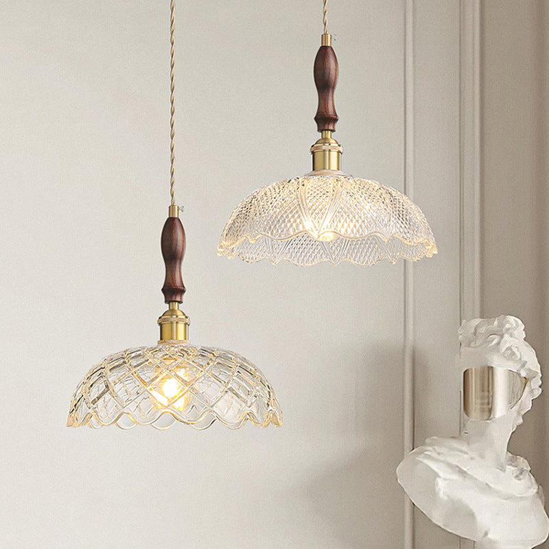 French Internet celebrity three head restaurant lights retro Japanese aluminum glass chandelier walnut dining room dining table bar lighting