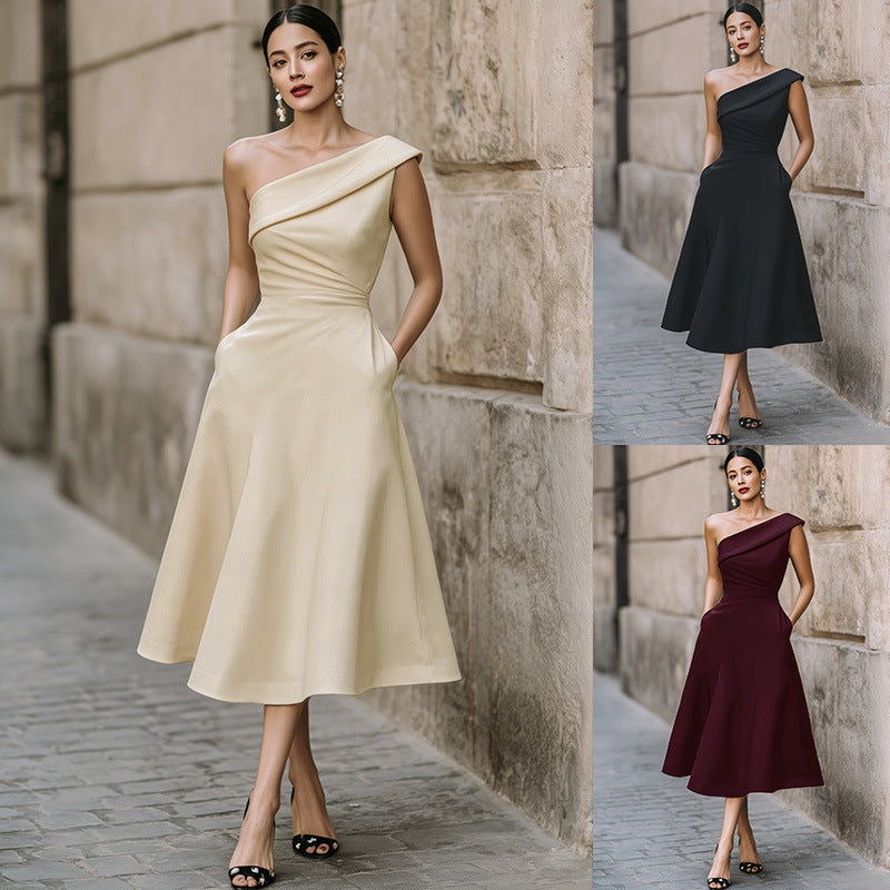 new cross-border women's spring off-the-shoulder maxi dress - summer long dress