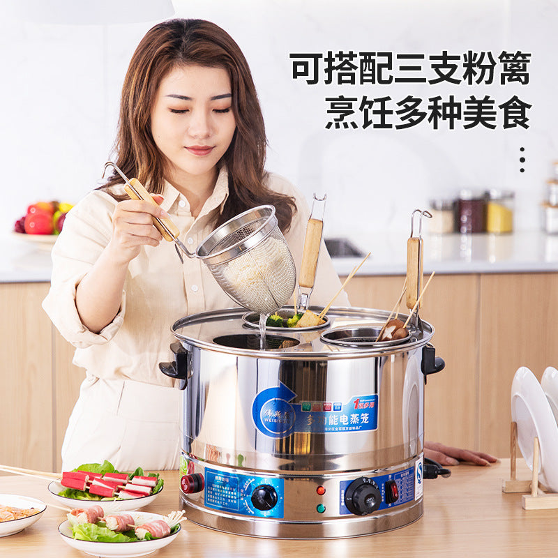 Stainless steel steamed bun oven, special oden malatang electric cooking pot for stall, equipped with powder fence, high-power noodle pot and soup pot