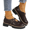 Exportplus size british style thick sole loafers for women  new belt buckle carved cut out small leather shoes wholesale