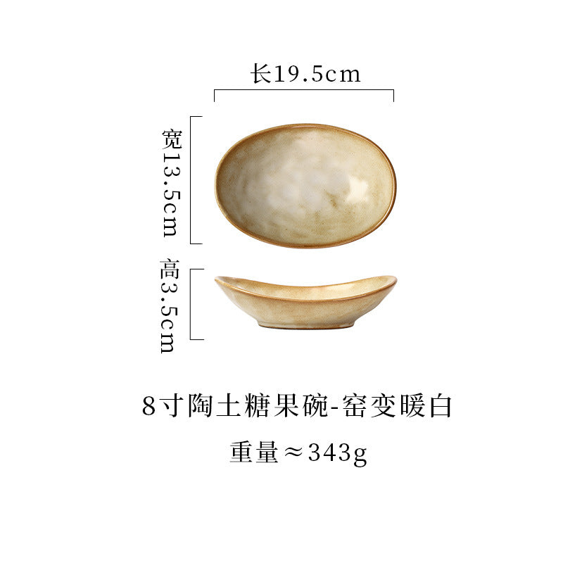 japanese ceramic plate, high-end candy bowl, fruit salad bowl, fish plate, stoneware tableware, oval plate, household dish plate