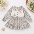 new girls' floral sundress with cute bunny and mushroom embroidery, vest, and peter pan collar