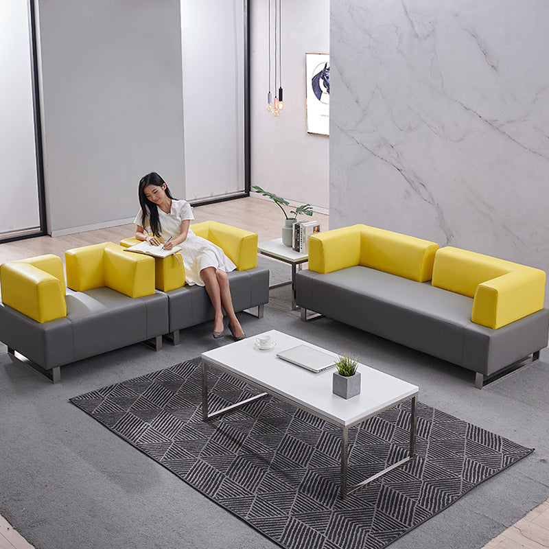 Casual office sofa coffee table combination, reception room, rest area, genuine leather sofa, three-slot sofa combination