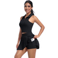 New arrival cross-border pure color lapel vest breathable fake two-piece pleated skirt suit sports running fitness yoga clothes
