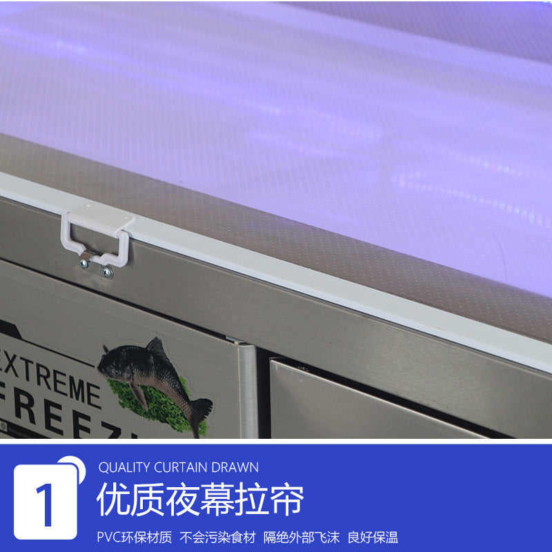 Stainless steel ice cream display case, commercial horizontal freezer, dual-temperature fresh food storage, stainless steel ice cream display counter