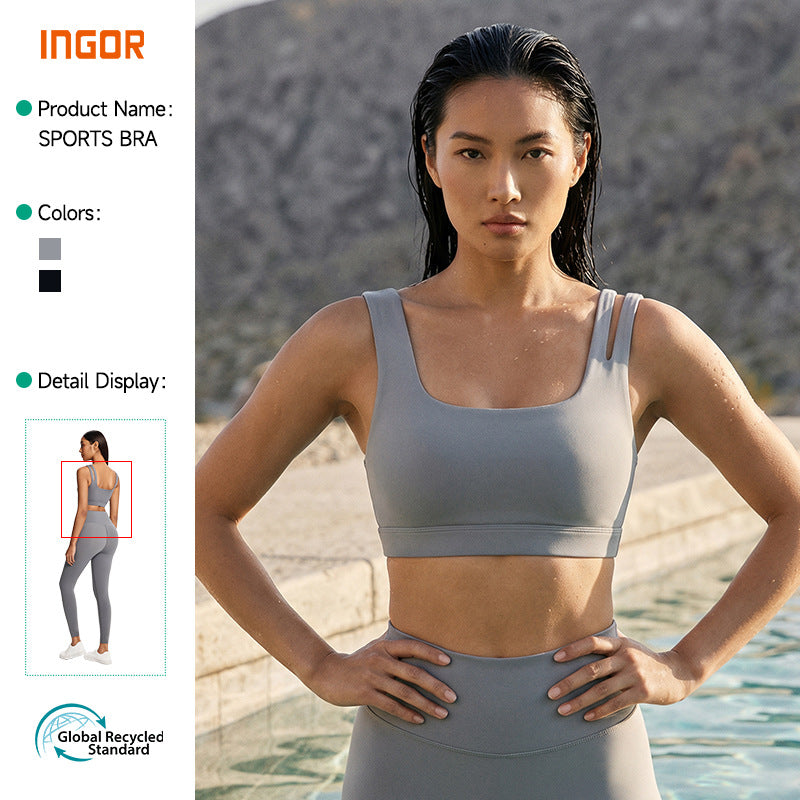 Jinke cross-border environmental-friendly renewable fabric sports intimates beautiful back sexy yoga bra breathable fitness bra