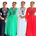 New long-sleeved african plus size women's dress - elegant & chic,  cross-border e-commerce, chiffon v-neck rhinestone embellished dress