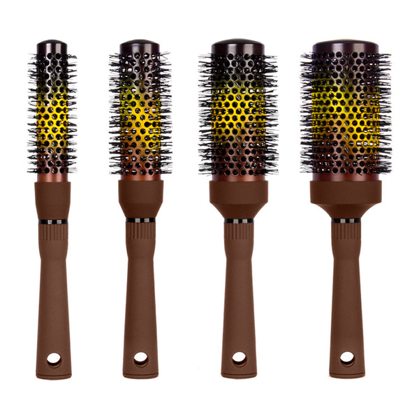 New three-color gradual change aluminum tube comb ceramic round roller comb mane heat conducting comb hairdressing comb heating color curling comb