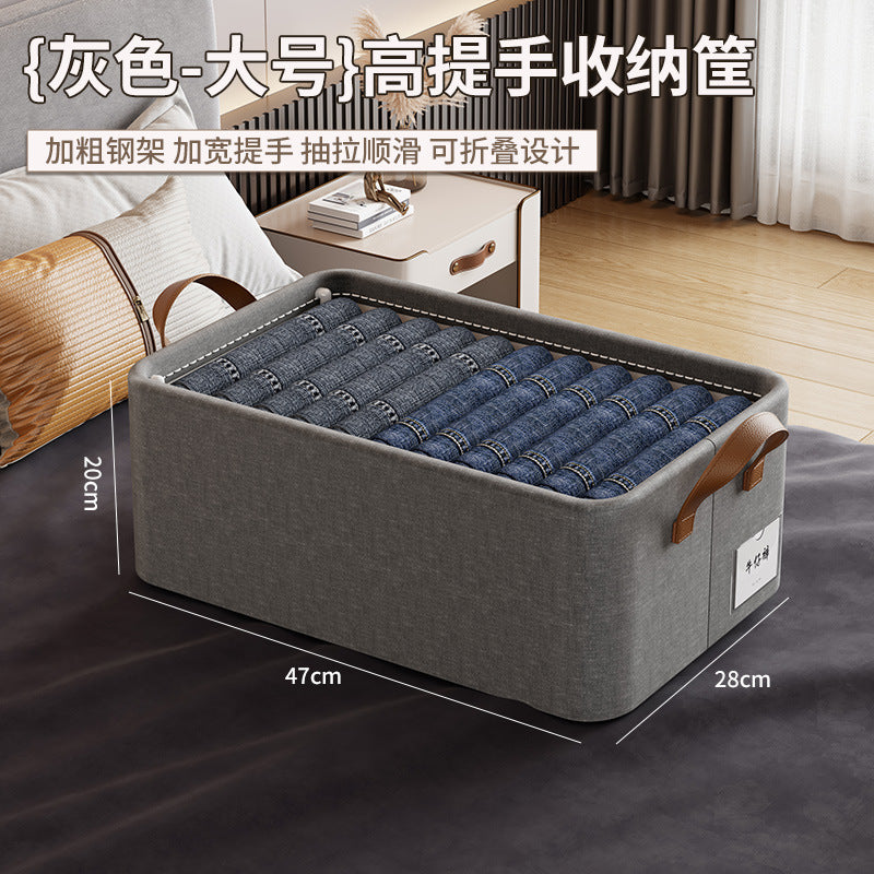 Customized cotton and linen clothing sorting storage box, wardrobe clothes storage basket, foldable fabric pants wardrobe storage box