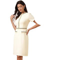 Amazon fashion elegant short sleeve round neck dress  summer new pearl slim fit elegance skirt