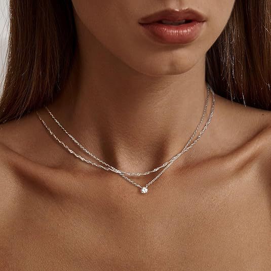 Amazon cross-border premium diamond-studded women's necklace - minimalist gold square diamond layered necklace - unique, versatile, and stylish