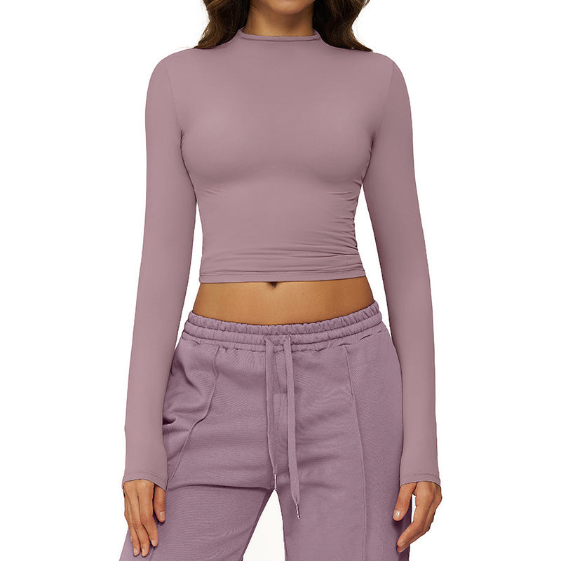 European and american style quick-dry long sleeve workout top - high neck, compression fit, versatile outerwear, yoga shirt 8933