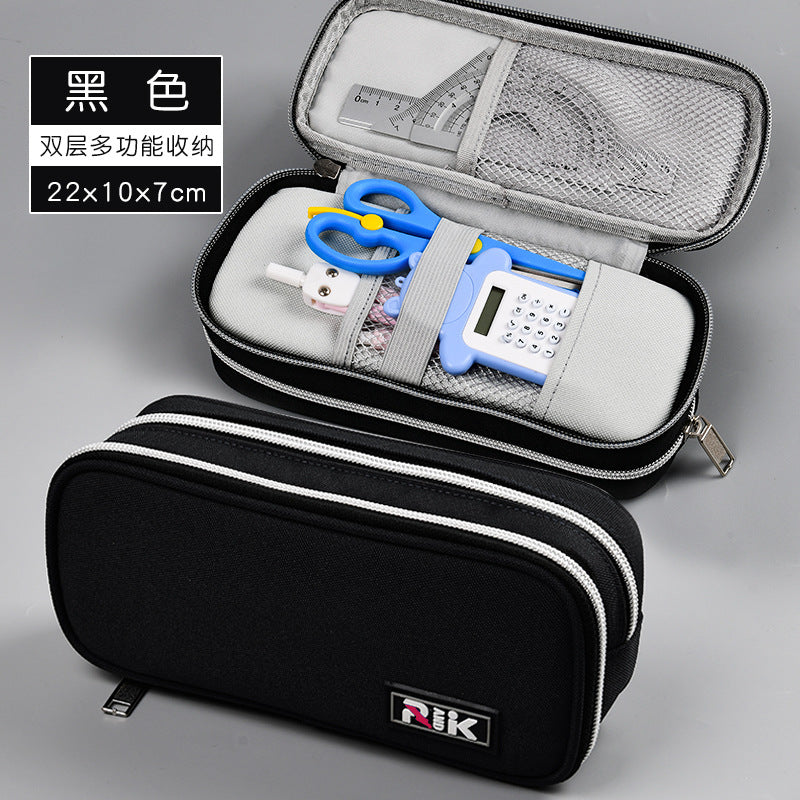 Elementary school stationery box Multi-layer large-capacity pencil case ins wind solid color stationery bag Advanced sense junior high school pencil bag customization