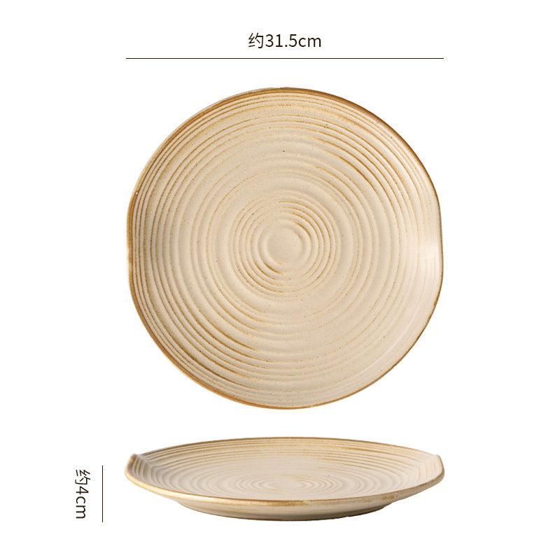 Kiln-turned threaded ceramic tableware retro style hotel restaurant steak plate stylish high-looking western food plate fish plate tableware