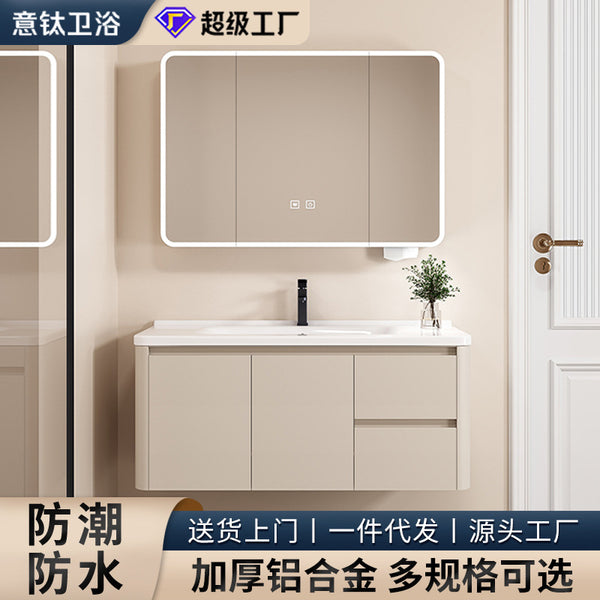 Thickened honeycomb aluminum bathroom cabinet, four-sided water retaining ceramic integrated basin, drawer type wash basin cabinet, combined wash basin