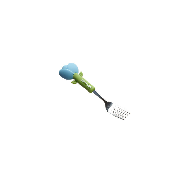 Cartoon tulip school portable 304 stainless steel cutlery set - cute dessert forks and spoons for kids
