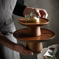 Japanese-style acacia wood cake stand - wooden tray display for weddings, dessert tables, home decor, and fruit/snack serving