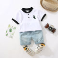 Kids' polo shirt set, 0-5 years old, embroidered dinosaur short-sleeve t-shirt and shorts 2-piece set, cross-border e-commerce