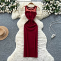 Luxury chic mesh panel sleeveless knit dress -  summer slim fit bodycon dress