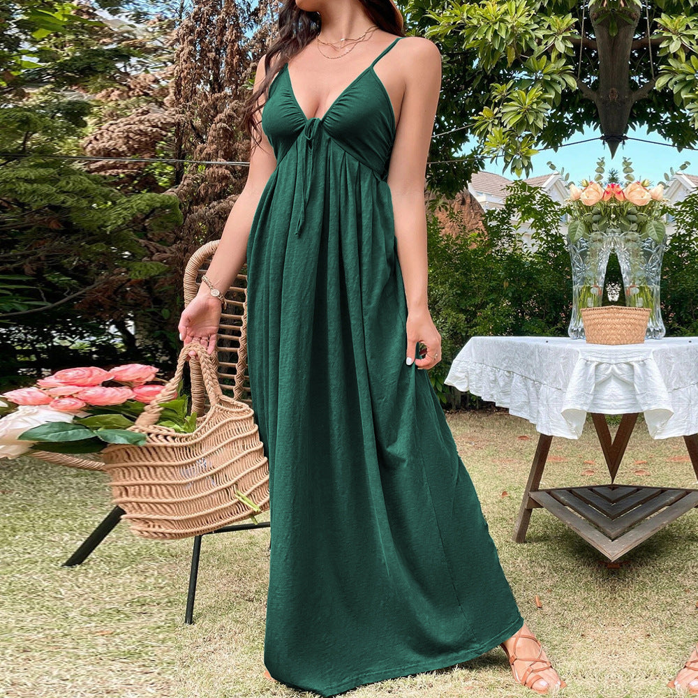 new european and american style cross-border women's clothing: vacation-inspired beach maxi dress - sexy backless, cinched waist, a-line sundress
