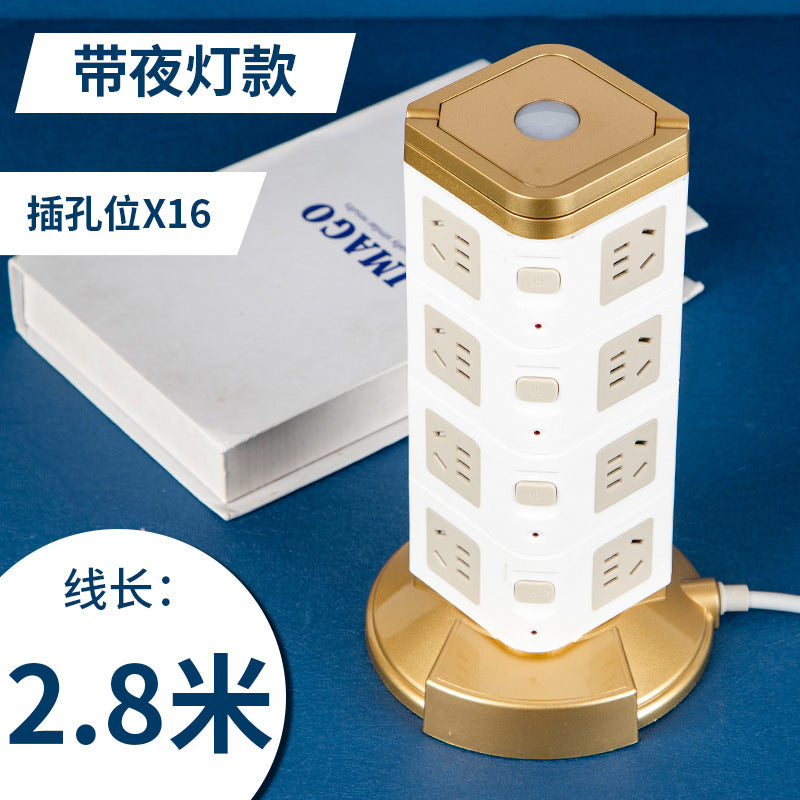 Multifunctional smart socket long line night light plug strip multi-hole plug-in board usb plug-in tower office vertical plug-in