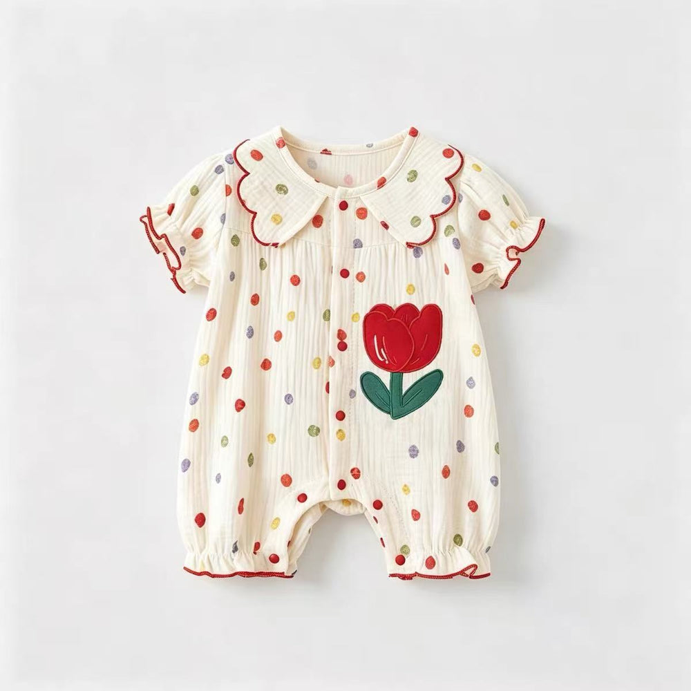 Summer newborn baby romper - floral print short-sleeve bodysuit dress for girls - perfect for outdoor crawling and playtime