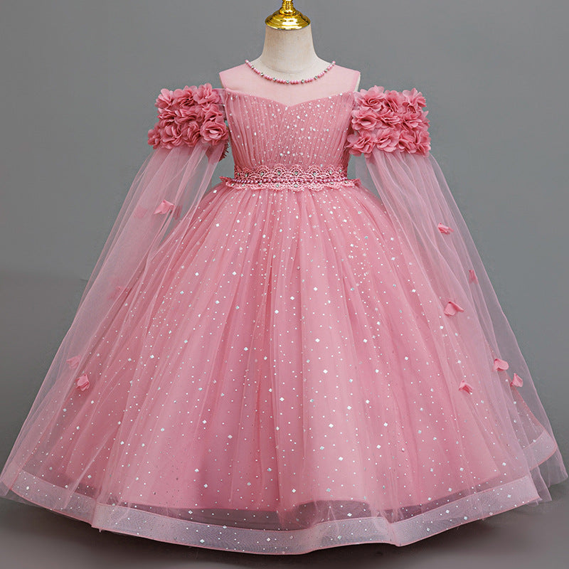 Exportin stockgirl dress petals wedding dress princess dress girl flower girl piano performance dress girl dress