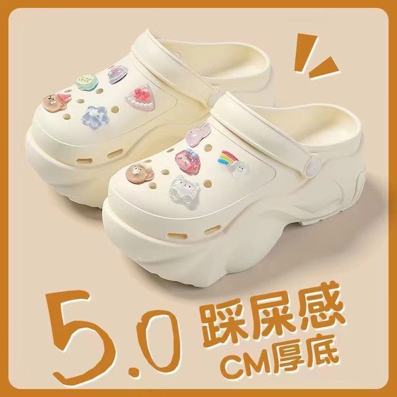 Thick soleeva crocs women's summer outwear 2025new arrivalheight increasing outdoor beach seaside ins toe cap slippers