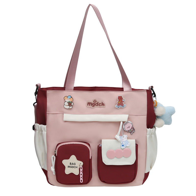 New schoolbag for girls, junior high school students, large-capacity backpack, versatile burden reduction, fashion trend, two-piece schoolbag