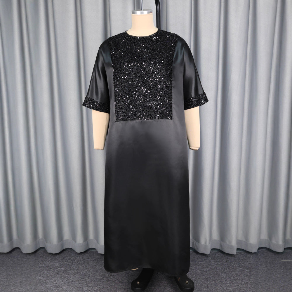elegance round neck sequin cloth dress african ethnic style loose robe party dressdresses