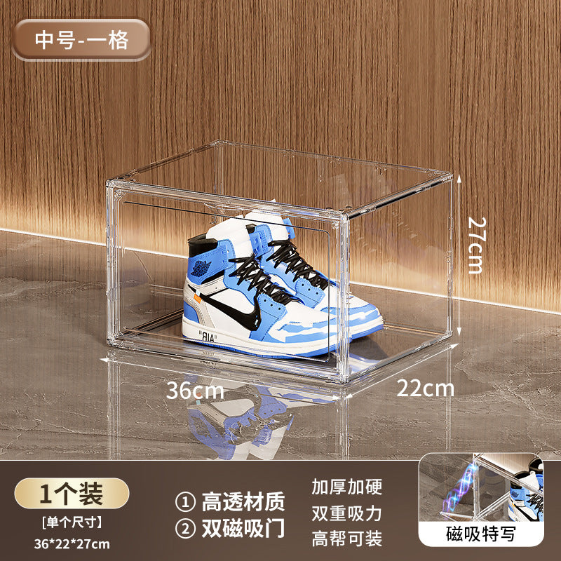 Household shoe storage box Transparent PET foldable sneaker display cabinet Dust-proof magnetic shoe cabinet Large capacity shoe box