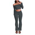 women's cross-border fashion casual slim-fit off-the-shoulder long sleeve top and elastic waist long pants tracksuit set