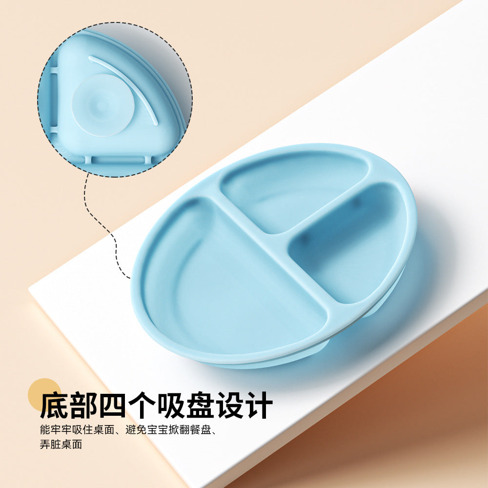 Children's dinner plate silicone grid baby feeding complementary food bowl integrated anti-drop suction cup baby feeding tableware