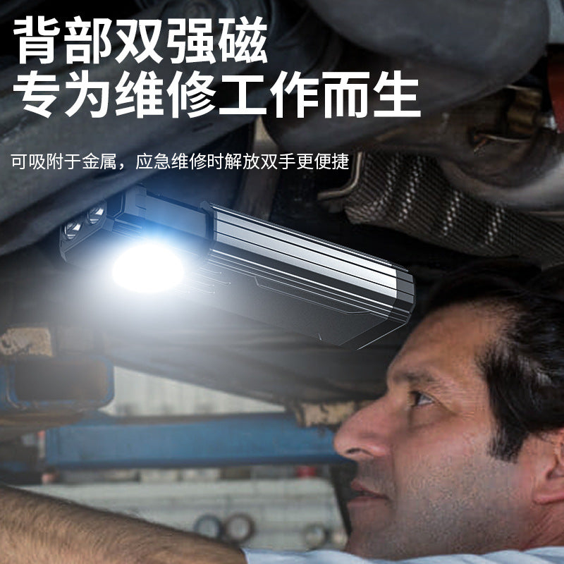 Cross-border new three-light source COB work light USB charging repair light with magnet hook multi-function flashlight