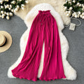 Summer outfit: high-waisted tie-waist casual pants for women - plus size, slimming, flattering, and flowy wide-leg pleated trousers