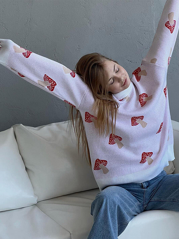 Cross-border European and American women's clothing casual ins mushroom long-sleeved crew neck sweater autumn and winter fashion loose pullover knitted sweater women