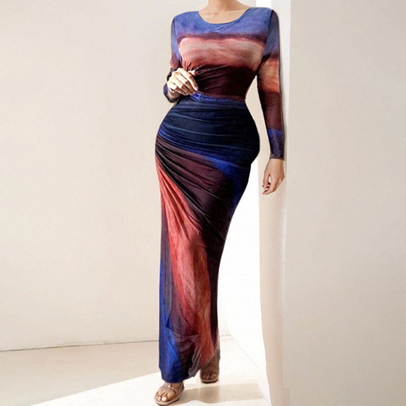 cross-border e-commerce women's fashion: european and american summer new arrivals - elegant, sexy, slim-fit, bodycon round neck dress