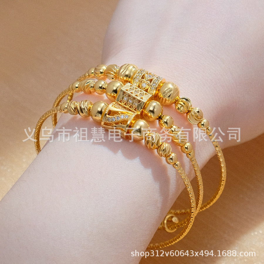 18k round ball african arabian gold women's bracelet zircon gold-plated bangle jewelry set