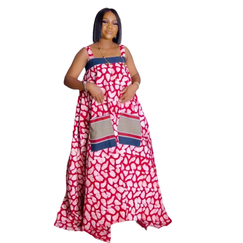 S10825 European and American suspender printing large skirt multi-color dress