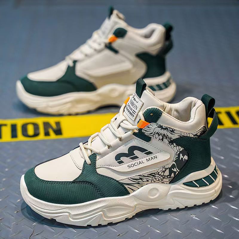 Men's fashion sneakers 2025 new winter high-top running shoes, trendy brand for teens, versatile height-increasing dad shoes