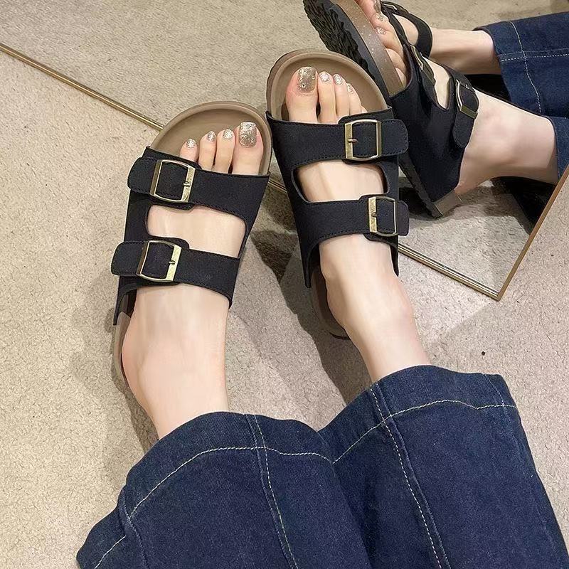 Birkenstock women's summer 2025 new thick sole birkenstock slippers outwear lazy one-line slippers soft bottom beach slippers