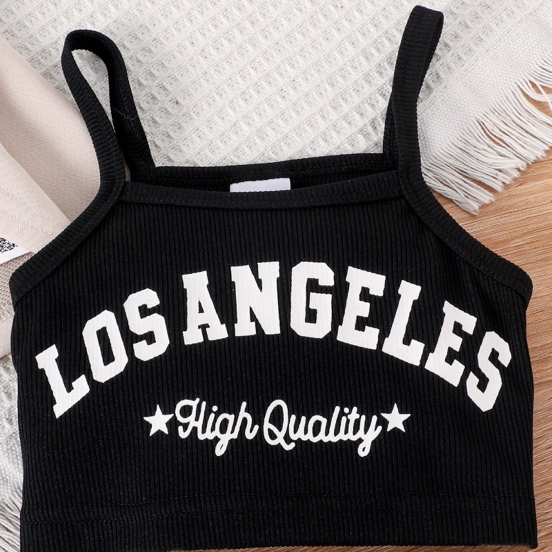 Children's clothing apricot sweatshirt+losangeles vest+pleated skirt new arrival cross-border