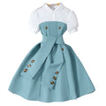 Children's short-sleeved lapel button patchworkcontrast colordress