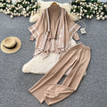 Lazy style sweatersuit women's autumcasualeasiest for match high collar knittingtopsloose outer shawl high waistpants