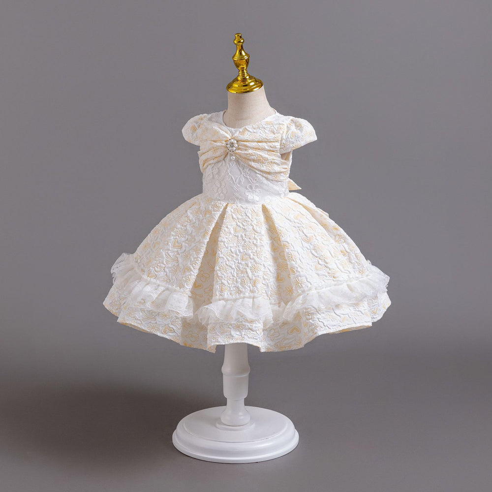 European and american new style airplane sleeve children's formal dress lace princess dress baby girl first birthday dress flower girl