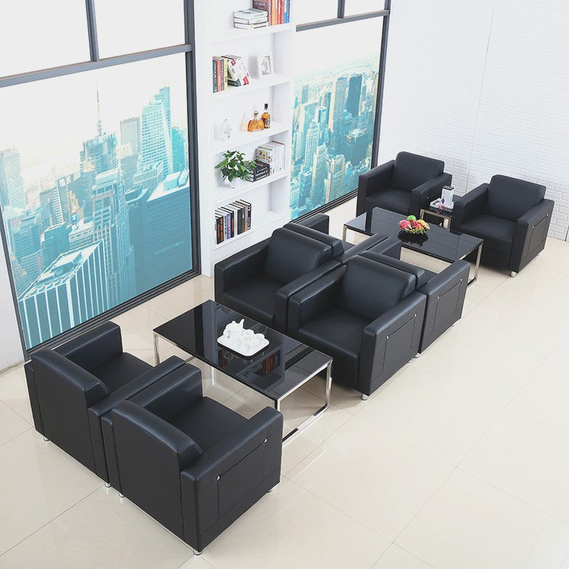 Office sofa and coffee table set - genuine leather, ideal for car dealerships (4s stores), customer waiting areas, reception rooms - minimalist modern design