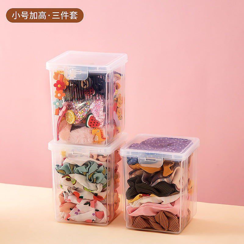 Desktop jewelry hairpin headgear transparent storage box plastic mirror cabinet drawer children's hair accessories storage box with lid ins