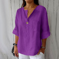 cross-border fashion summer new loose t-shirt women's v neck cotton and linen button tops